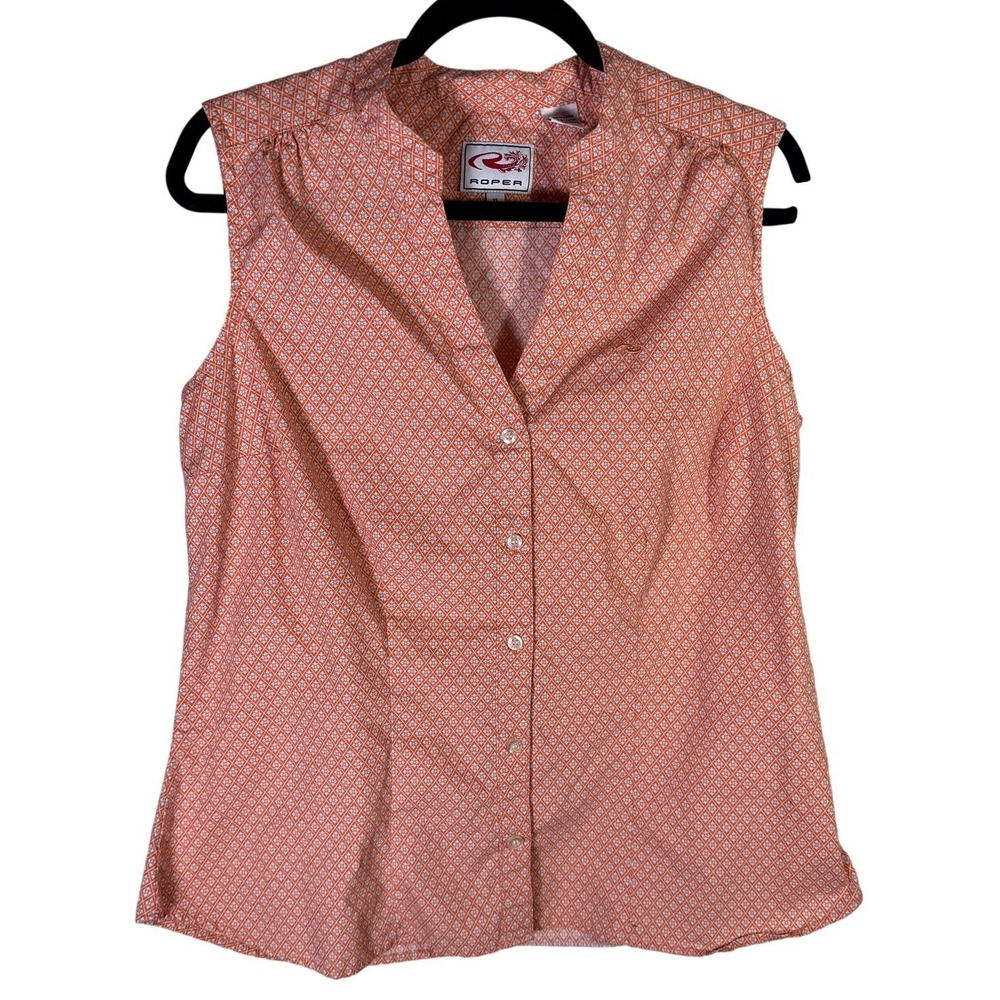 Roper Womens Orange Geometric Floral Sleeveless Western Button Up Shirt XL